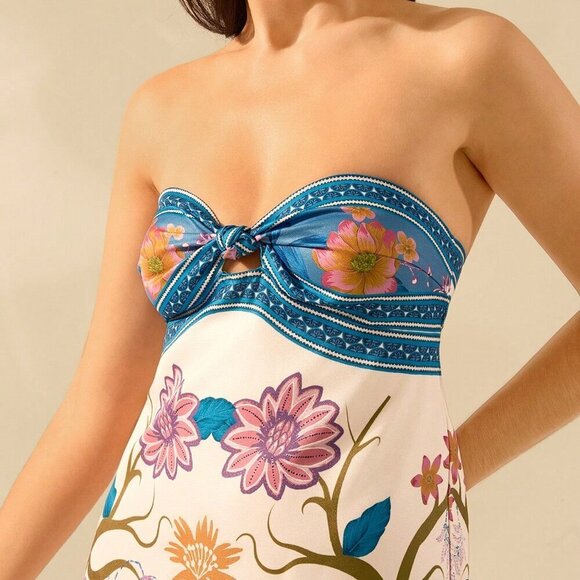 Multicolor Boho Women's Tropical Floral Print Sleeveless Tie Front Beach Dress - Picture 5 of 8